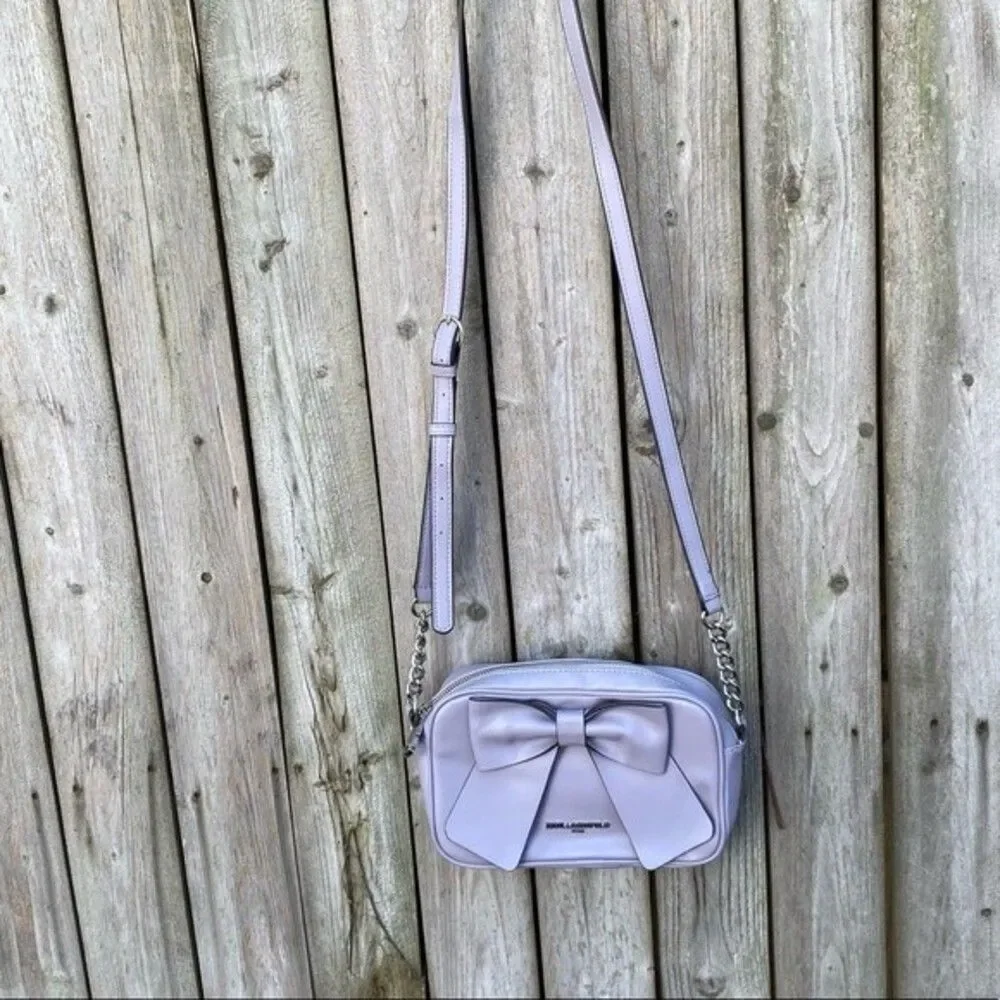 Karl Lagerfeld Paris Kris Bow leather Crossbody Bag Dusty lavender - Picture 1 of 11